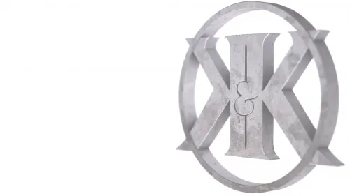 A metallic emblem featuring stylized letters "X" and "K" with an "&" symbol in between.